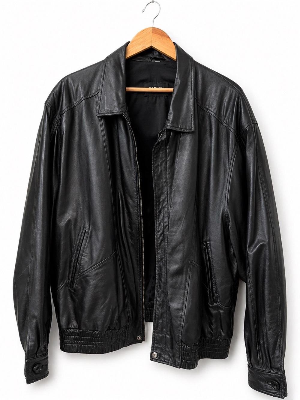 Men’s Black Genuine Leather Jacket XL (Generous Fit) – Made in Italy – Like New